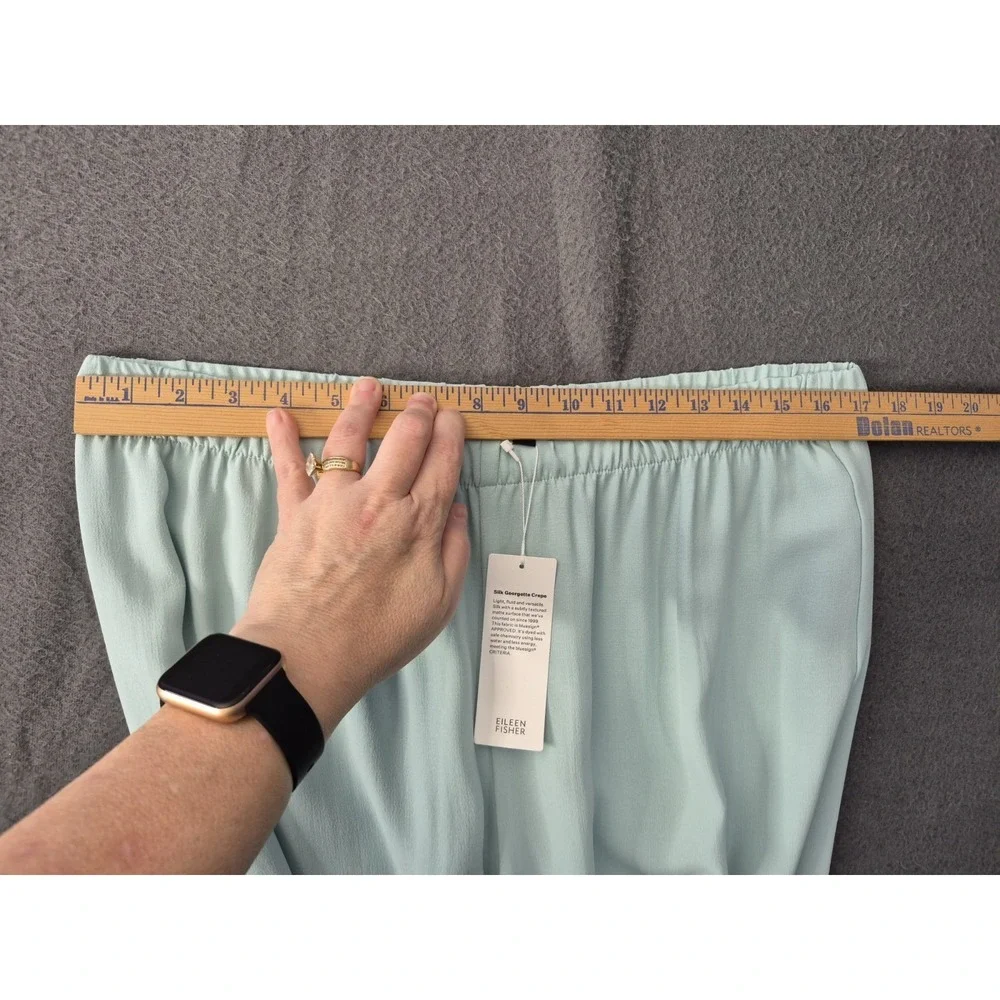 NWT Eileen Fisher Silk Georgette Crepe Wide Ankle Pant Pool LP $278 Quiet Luxury